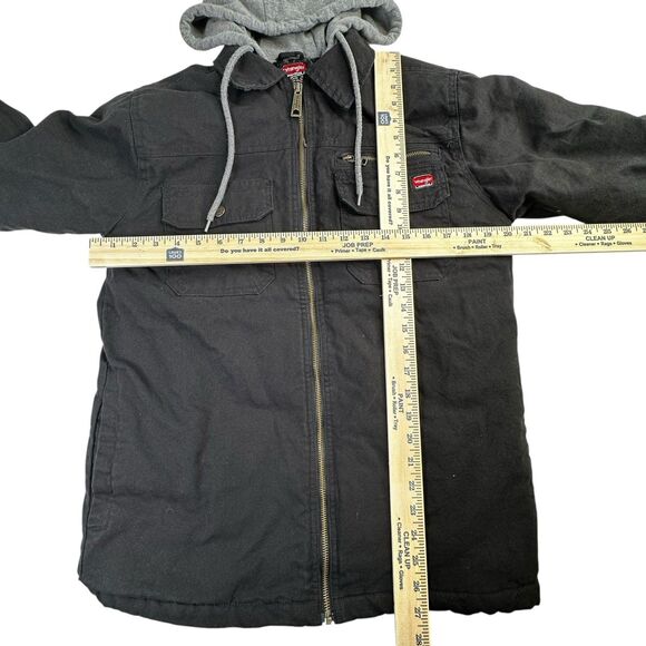 Wrangler Canvas Hoodie Workwear Jacket Mens Small Quilted Lined Black Full Zip - Picture 3 of 10